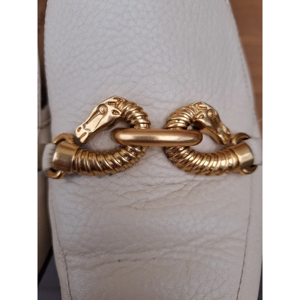 Tory Burch Women's Leather Cream Jessa Loafers Gold-Tone Horse Hardware Size 9 M